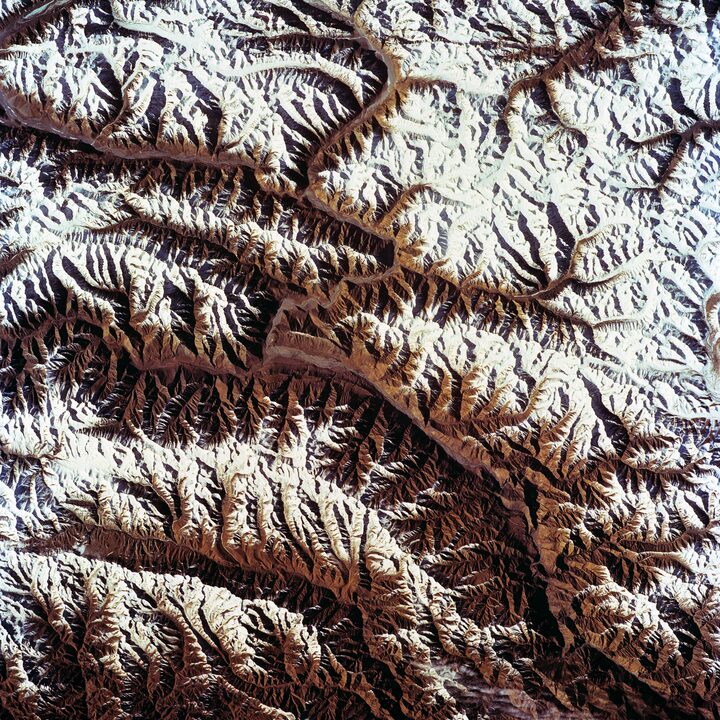 Snow-covered mountains from space
